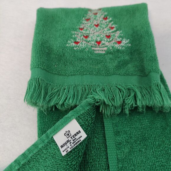 2 Cannon 1 Royal Terry Christmas Tree Wreath Candle Green Embroidered Towels VTG - Picture 11 of 12